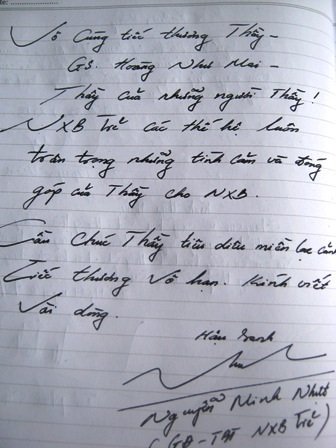 Một học trò khác của GS Hoàng Như Mai ghi lời tiễn biệt thầy. 