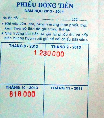 Khoản thu đầu năm học 2013-2014