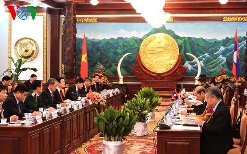 Chủ tịch nước kết thúc tốt đẹp chuyến thăm CHND Lào - 2 Chủ tịch nước Trương Tấn Sang hội đàm với Tổng Bí thư, Chủ tịch nước Lào Choummaly Sayaso
