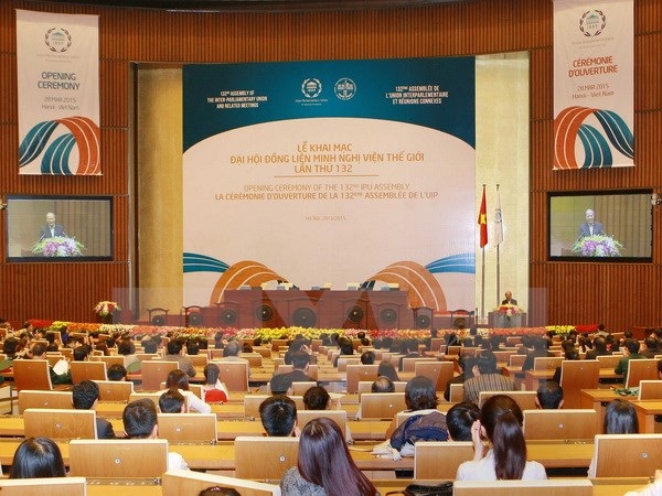 Đại hội đồng IPU sẽ lần đầu tiên thông qua nghị quyết về nước - 1 Chương trình tổng duyệt Lễ khai mạc Đại hội đồng IPU-132. (Ảnh: Doãn Tấn/TTXVN)