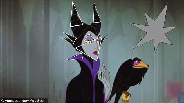 Một trong những nhân vật “sắc nhọn” nhất phải kể đến tiên hắc ám Maleficent trong “Sleeping Beauty” (Người đẹp ngủ trong rừng - 1959). Có thể thấy ngay rằng các đường nét gương mặt và ngay cả trang phục của nhân vật này đều chứa đựng những nét sắc nhọn.