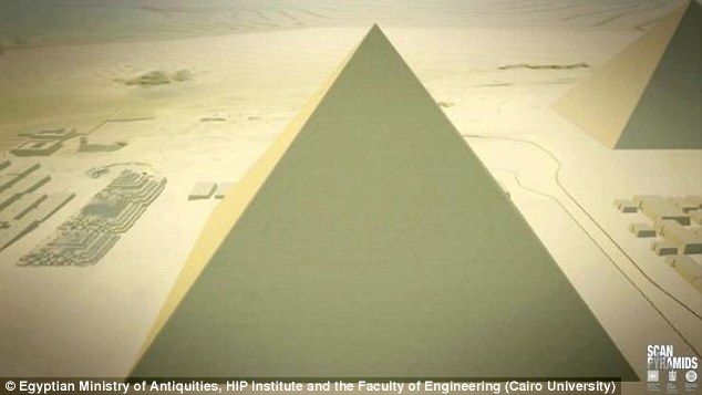 3D graphic depicting the appearance of the Great Pyramid of Giza when it was built 4,500 years ago.