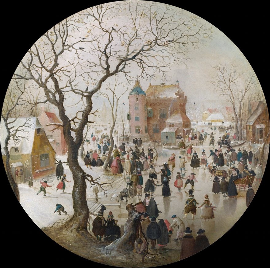 Không khí Giáng sinh trong 15 siêu phẩm hội họa - 5 Bức “A Winter Scene with Skaters near a Castle” (Cảnh vật mùa đông với những người trượt băng gần một tòa lâu đài) - Họa sĩ người Hà Lan Hendrick Avercamp (vẽ năm 1608-1609)