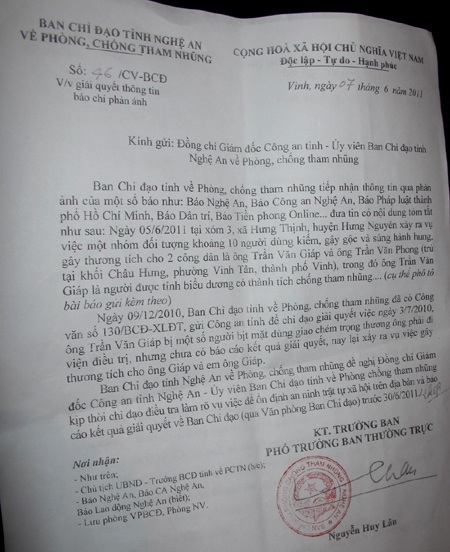 Yêu cầu Công an tỉnh làm rõ vụ người chống tham nhũng bị hành hung - 1