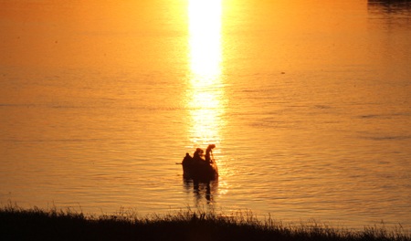 Ngư dân đánh cá vào buổi bình minh.