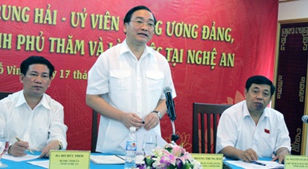 Phó Thủ tướng Hoàng Trung Hải phát biểu trong chuyến thăm và làm việc với tỉnh Nghệ An.