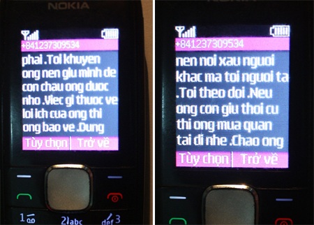 Những tin nhắn từ số điện thoại lạ đến máy nhà báo Văn Hiền với lời lẽ thách thức, đe dọa...