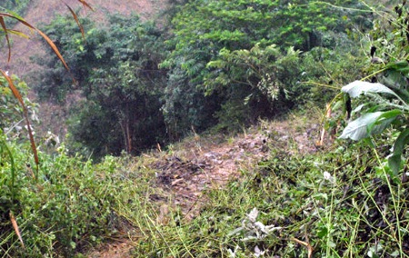 Vực sâu dốc đứng sát bên mép đường.