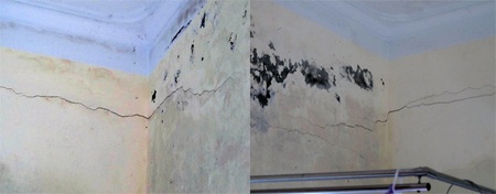 Dân “tố” nhà thầu đóng cọc móng làm nứt nhà - 4 Nhiều vết nứt xuất hiện ở tường, cột trụ ngôi nhà của ông Nguyễn Văn Tứ (SN 1967).