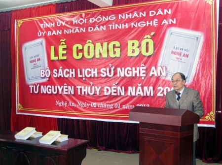 Nghệ An công bố bộ sách Lịch sử từ nguyên thủy đến năm 2005 - 1 TS. Trần Xuân Bí, Giám đốc Sở Khoa học và Công nghệ Nghệ An phát biểu quá trình tổ chức