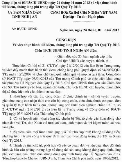 UBND tỉnh Nghệ An ra công điện nghiêm cấm tặng quà cho cấp trên.