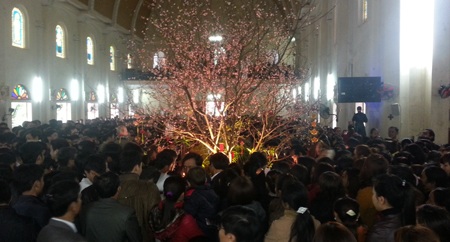 Hàng ngàn bà con giáo xứ Cầu Rầm hái lộc xuân đầu năm mới.