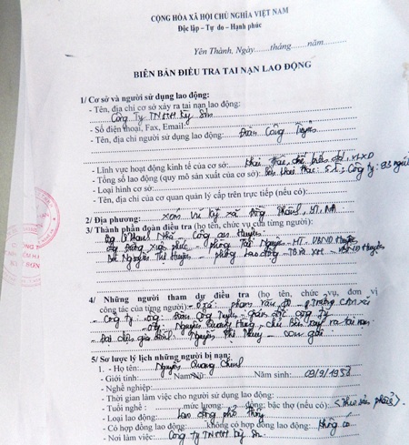 Biên bản được lập để điều tra sau khi vụ việc xảy ra.