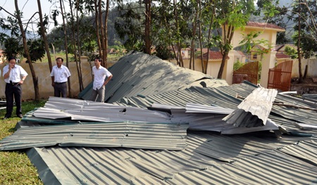 Mái tôn được làm khá chắc chắn nhưng đã bị lốc giật tung và đưa đi xa hàng chục mét.