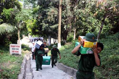 Đoàn tặng quà cho các chiến sỹ Đại đội 33 đóng trên đảo Hòn Ngư.