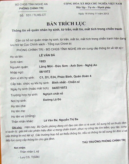 Kỳ III: Hai trích lục có nội dung trái chiều về cái chết một quân nhân