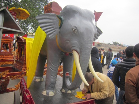 Chú “Voi thần” cũng được chau chuốt trước lúc tham gia rước lễ.