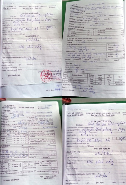 Bệnh án và giấy chuyển viện.