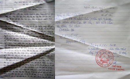 Đơn xác nhận hoàn cảnh khó khăn của gia đình ông Hồ Viết Cầm.