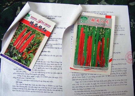 Bao bì giống ớt chưa được kiểm dịch.