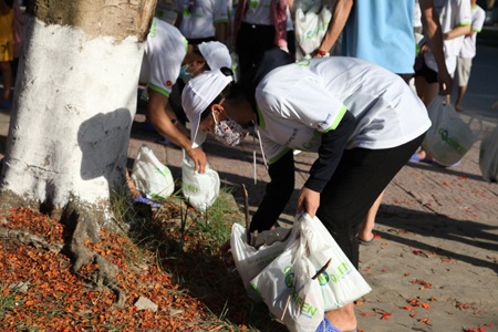Đoàn cũng nhặt rác dọc cây ở các ngã đường của thị xã.
