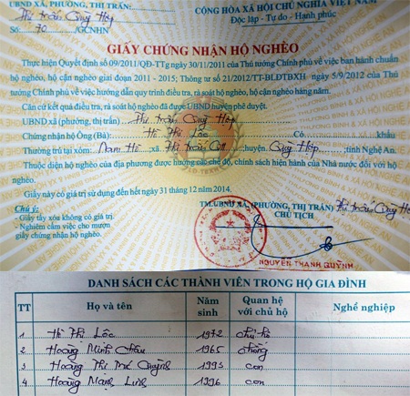 Giấy chứng nhận hộ nghèo của gia đình em Hoàng Mạnh Linh.