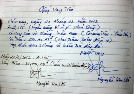 Giấy vay nợ của ông Nguyễn Sơn Hà.