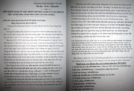 Trường mầm non bị tố lạm thu nhiều khoản vô lý