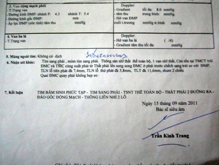Kết luận của bác sĩ về căn bệnh tim phức tạp của cháu Quang.