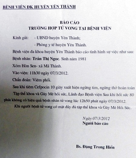 Bệnh viện huyện Yên Thành sai quy trình