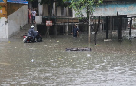 Khu dân cư Quang Trung ngập trong biển nước.