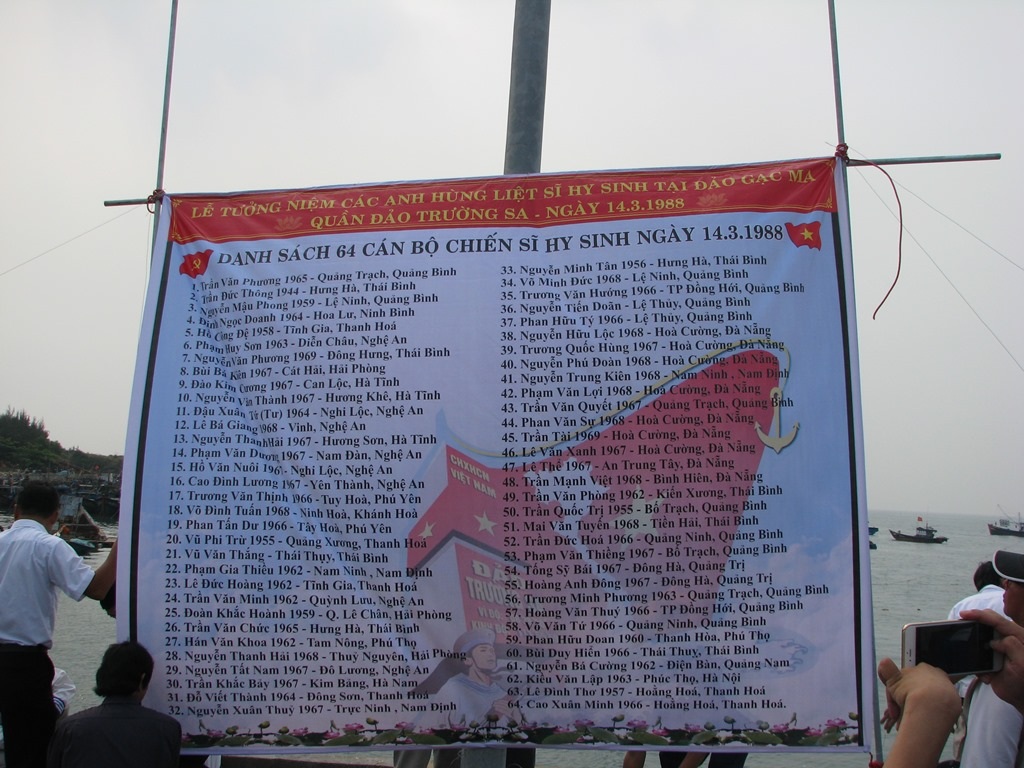Danh sách 64 cán bộ, chiến sĩ đã hy sinh tại Gạc Ma