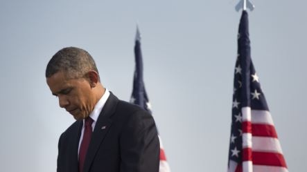 Nước Mỹ tưởng niệm 12 năm vụ khủng bố 11/9 - 1 Tổng thống Obama tại lễ mặc niệm các nạn nhân.