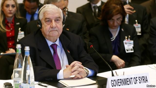 Ngoại trưởng Syria Walid Muallem tại cuộc đàm phán ở Montreux.