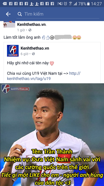 Những lời chúc mừng Trần Thành trên facebook cá nhân anh