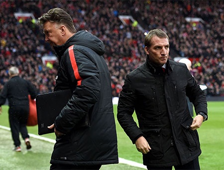 Van Gaal và Rodgers gặp nhau trước trận đấu, hai người đều đang phải chịu nhiều sức ép