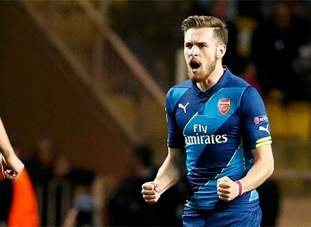 Màn trình diễn cuối cùng của Arsenal ở Champions League năm nay - 21 Niềm vui của Ramsey sau khi ghi bàn