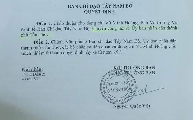 Một cán bộ 9X ở Ban chỉ đạo Tây Nam Bộ được bổ nhiệm “thần tốc” - 3 Ông Hoàng được chuyển công tác về UBND TP Cần Thơ từ ngày 26/2/2016