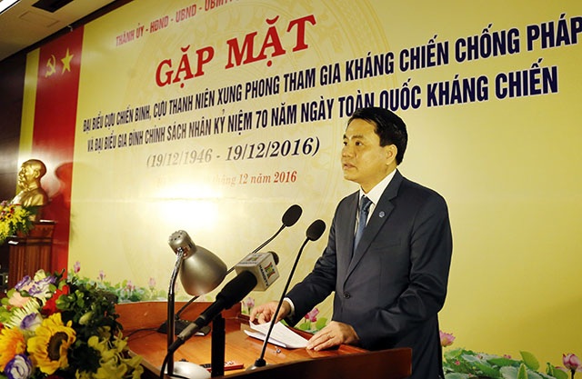 Chủ tịch UBND TP Hà Nội Nguyễn Đức Chung phát biểu tại buổi gặp mặt