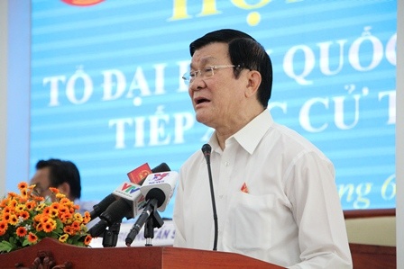 Có “nhóm lợi ích” từ việc kéo dài thời gian nghỉ hưu?! - 1 Chủ tịch nước Trương Tấn Sang phát biểu tại buổi tiếp xúc cử tri chiều 29/6