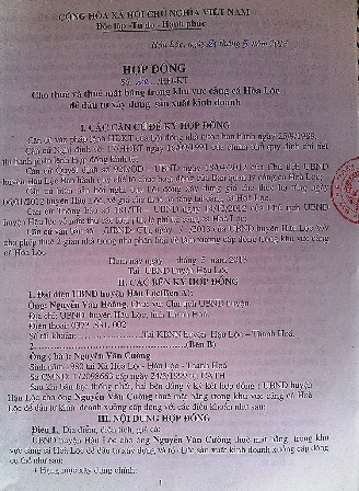 Hợp đồng cho thuê mặt bằng kinh doanh của huyện Hậu Lộc.