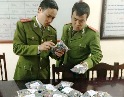 Xe khách vận chuyển 2.500 quả pháo bi sản xuất ở nước ngoài - 1 Lực lượng Công an kiểm tra pháo lậu.
