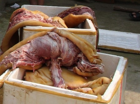 Thịt lợn đã bốc mùi đang trên đường vào Nam tiêu thụ.
