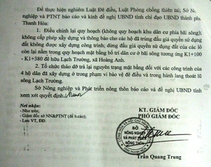 Văn bản đề nghị UBND TP Thanh Hóa xử lý những vấn đề vi phạm nêu trên.