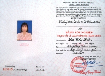 Tại thời điểm học Trung cấp chính trị, bà Biên chưa có bằng tốt nghiệp THPT.