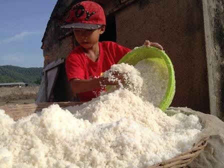 Những cụ già "phơi mình" giữa "chảo lửa" miền Trung - 9 Những đứa trẻ tranh thủ ngày hè giúp bố mẹ làm muối.