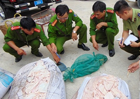 Bắt xe khách vận chuyển rắn, ba ba, bì lợn ôi thiu - 1 Tang vật cơ quan Công an thu giữ được.