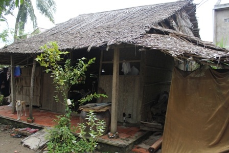 Căn nhà lá của gia đình ông Thưởng trước khi xây dựng