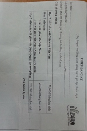 Phiếu đăng ký học mà công ty Đại Trường Phát đưa ra