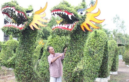 Kiểng hình ngựa tiền triệu vẫn đắt hàng - 6 Nghệ nhân sử dụng cây gừa để tạo dáng kiểng hình rồng